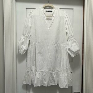 Zara White Ruffled Neck dress